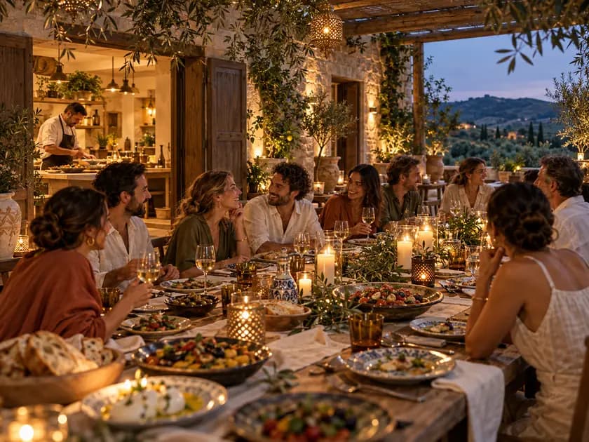 Concept visual of an evening dinner under the pergola